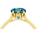 Yellow gold Round Cut Blue Topaz Solitaire Ring with Flower Prong Setting and Classic Band_16
