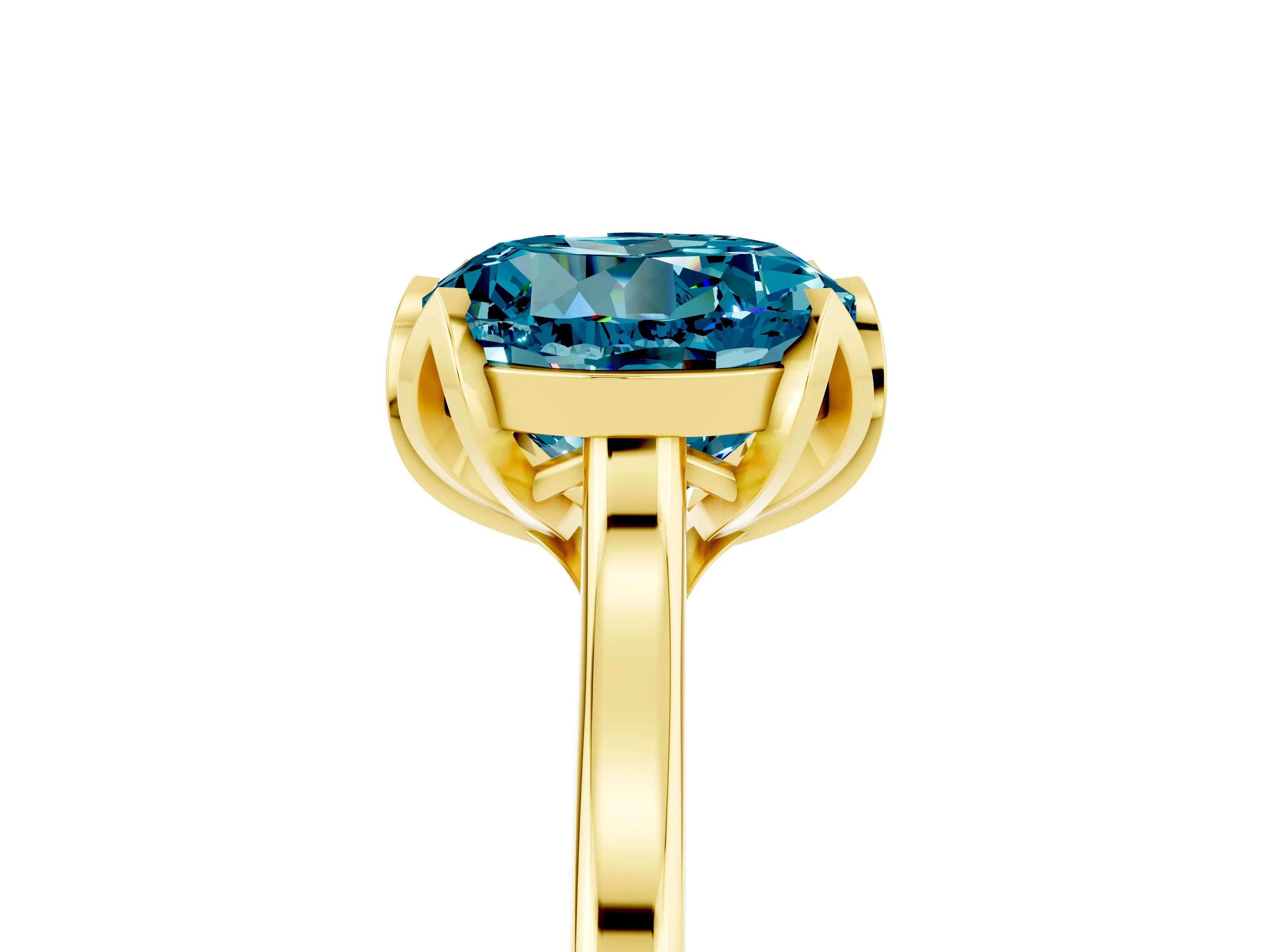 Yellow gold Round Cut Blue Topaz Solitaire Ring with Flower Prong Setting and Classic Band_17
