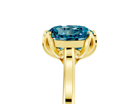 Yellow gold Round Cut Blue Topaz Solitaire Ring with Flower Prong Setting and Classic Band_17