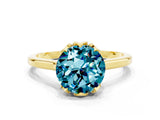 Yellow gold Round Cut Blue Topaz Solitaire Ring with Flower Prong Setting and Classic Band_36