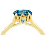 Yellow gold Round Cut Blue Topaz Solitaire Ring with Flower Prong Setting and Classic Band_40