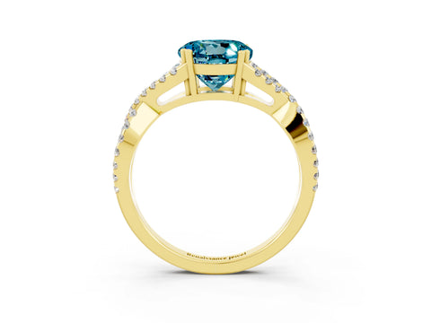 Yellow gold Round Cut Blue Topaz Solitaire Ring with Four-Prong Setting and Twisted Pavé Band_3