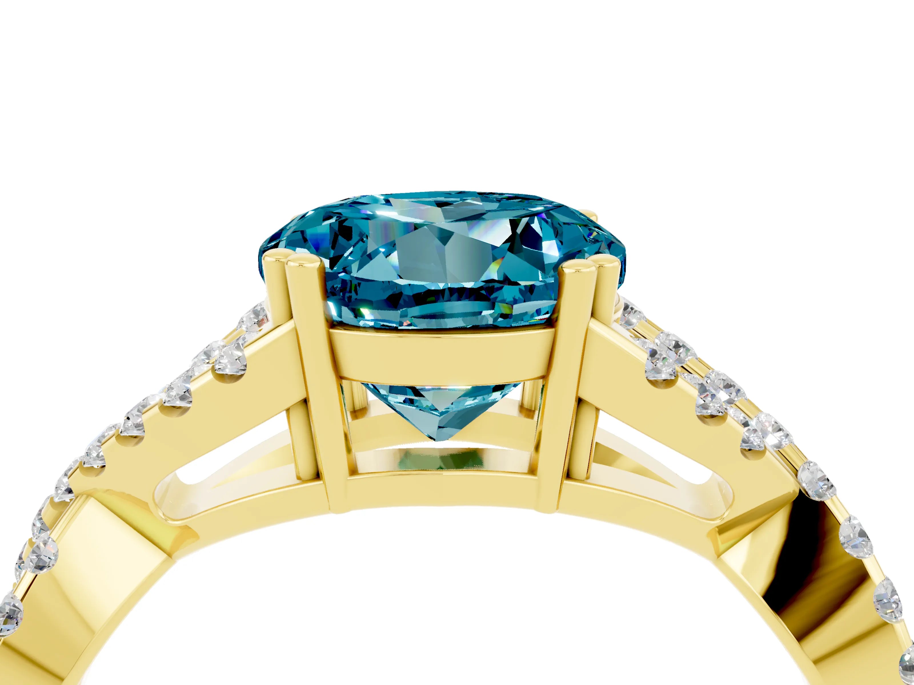Yellow gold Round Cut Blue Topaz Solitaire Ring with Four-Prong Setting and Twisted Pavé Band_4