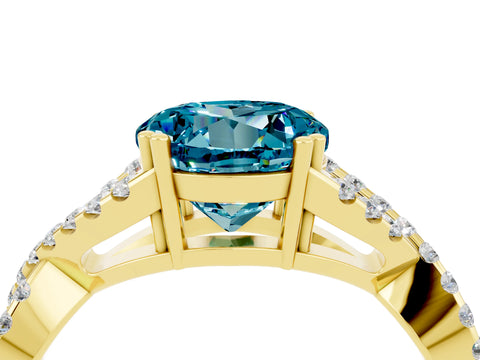 Yellow gold Round Cut Blue Topaz Solitaire Ring with Four-Prong Setting and Twisted Pavé Band_4