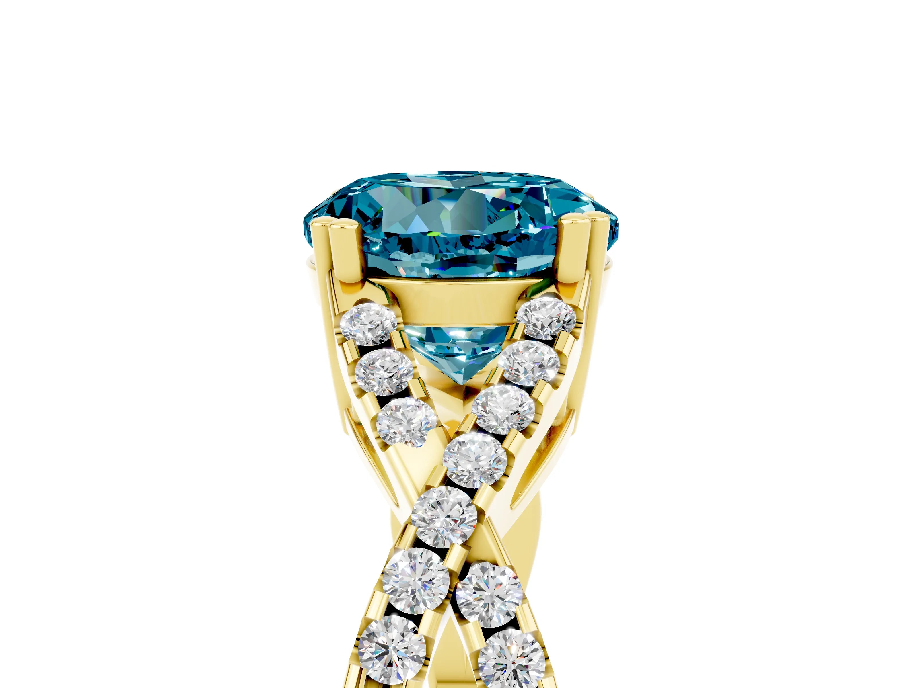 Yellow gold Round Cut Blue Topaz Solitaire Ring with Four-Prong Setting and Twisted Pavé Band_5