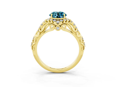 Yellow gold Round Cut Blue Topaz Solitaire Ring with Hidden Halo and Pavé Band_38
