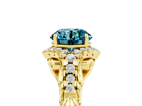 Yellow gold Round Cut Blue Topaz Solitaire Ring with Hidden Halo and Pavé Band_40