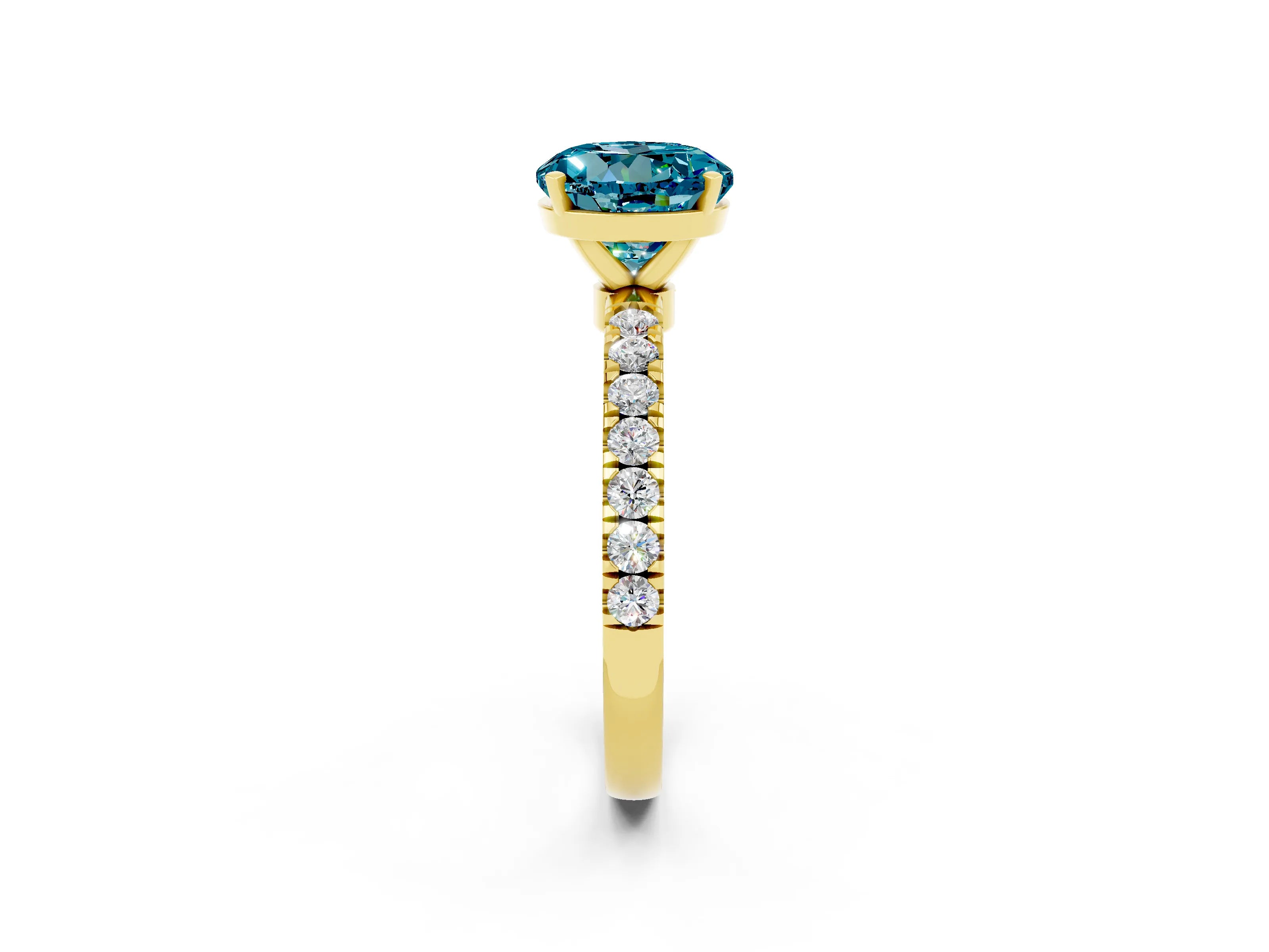 Yellow gold Round Cut Blue Topaz Solitaire Ring with Pavé Accents and Four-Prong Setting_2