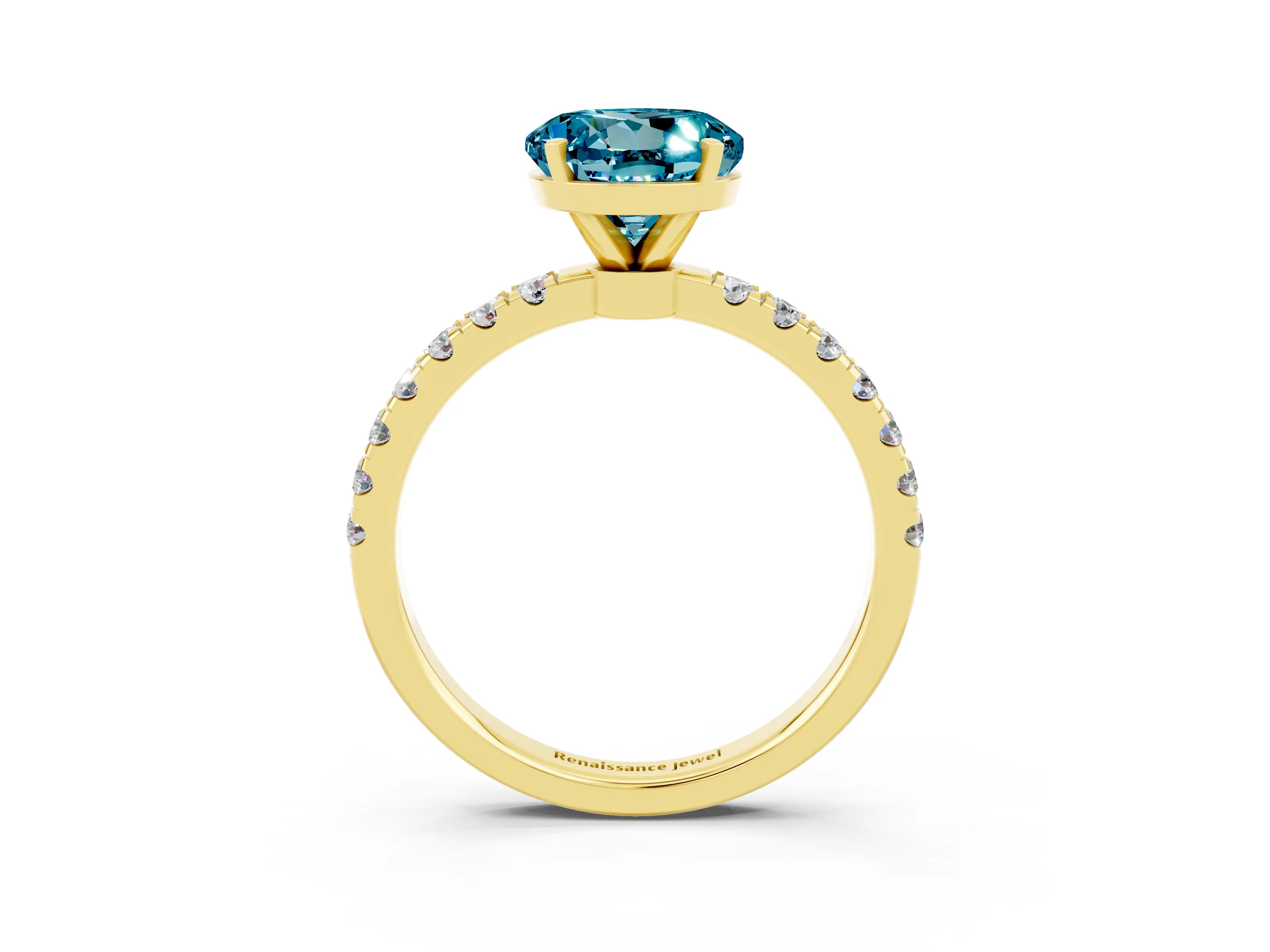 Yellow gold Round Cut Blue Topaz Solitaire Ring with Pavé Accents and Four-Prong Setting_3