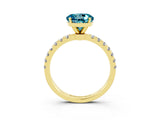 Yellow gold Round Cut Blue Topaz Solitaire Ring with Pavé Accents and Four-Prong Setting_3