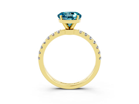 Yellow gold Round Cut Blue Topaz Solitaire Ring with Pavé Accents and Four-Prong Setting_3