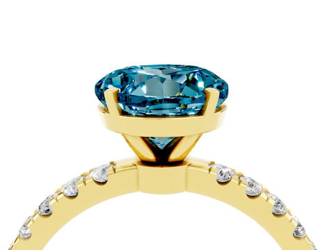 Yellow gold Round Cut Blue Topaz Solitaire Ring with Pavé Accents and Four-Prong Setting_4