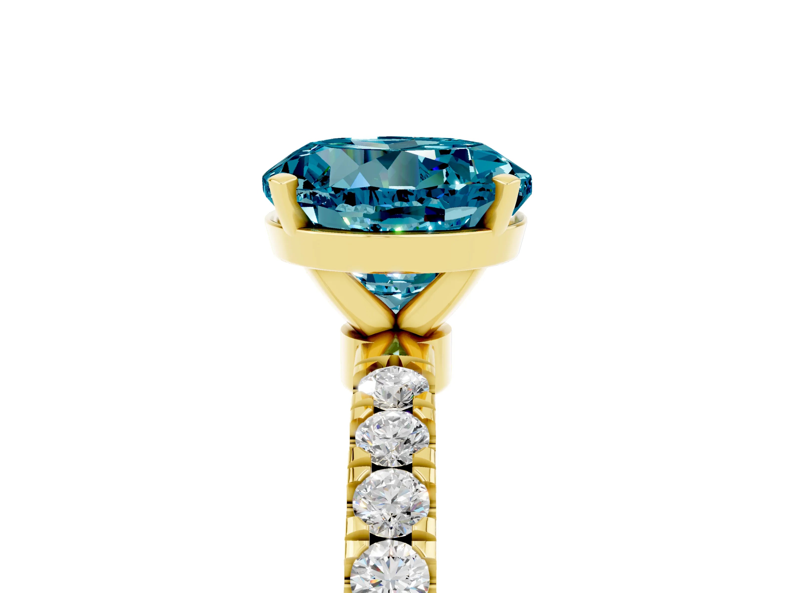 Yellow gold Round Cut Blue Topaz Solitaire Ring with Pavé Accents and Four-Prong Setting_5
