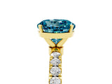 Yellow gold Round Cut Blue Topaz Solitaire Ring with Pavé Accents and Four-Prong Setting_5