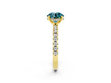Yellow gold Round Cut Blue Topaz Solitaire Ring with Pavé Band and Four-Prong Setting_38