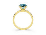 Yellow gold Round Cut Blue Topaz Solitaire Ring with Pavé Band and Four-Prong Setting_39
