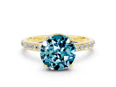 Yellow gold Round Cut Blue Topaz Solitaire Ring with Pavé Band and Hidden Halo_12
