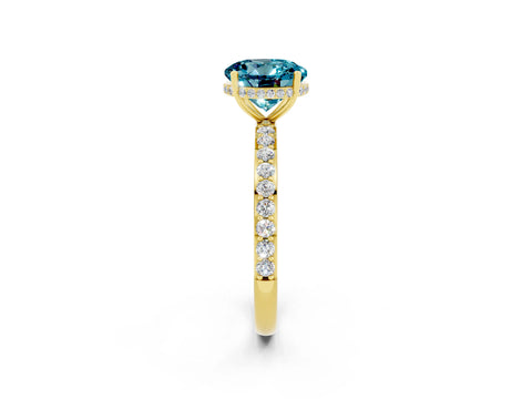 Yellow gold Round Cut Blue Topaz Solitaire Ring with Pavé Band and Hidden Halo_14