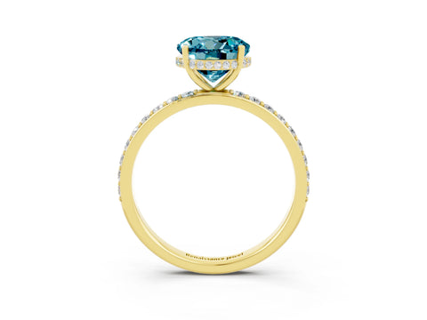 Yellow gold Round Cut Blue Topaz Solitaire Ring with Pavé Band and Hidden Halo_15