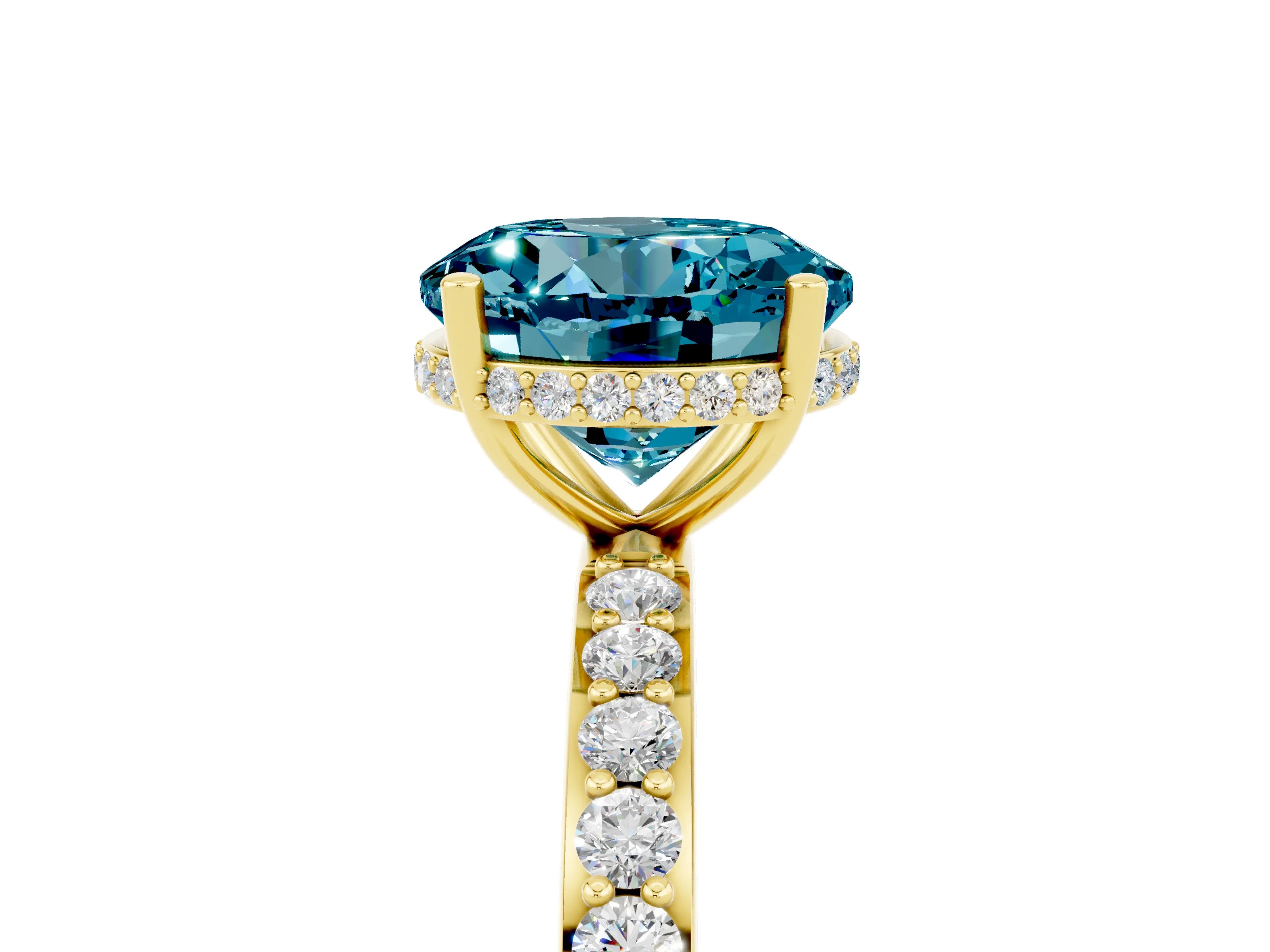 Yellow gold Round Cut Blue Topaz Solitaire Ring with Pavé Band and Hidden Halo_17