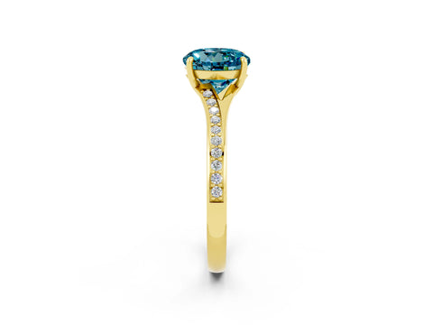 Yellow gold Round Cut Blue Topaz Solitaire Ring with Pavé Band and Prong Setting_14