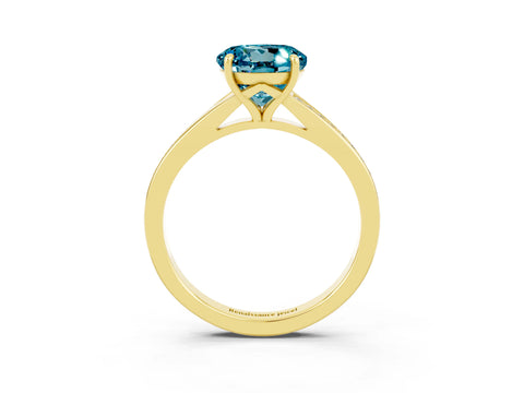 Yellow gold Round Cut Blue Topaz Solitaire Ring with Pavé Band and Prong Setting_15