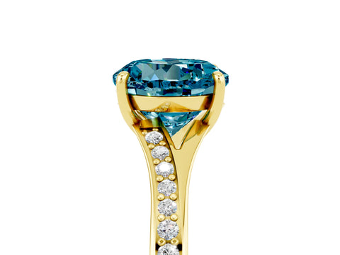 Yellow gold Round Cut Blue Topaz Solitaire Ring with Pavé Band and Prong Setting_17