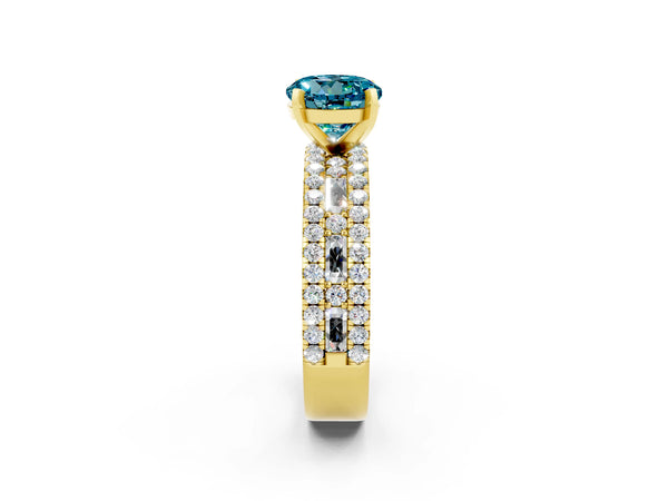 Yellow gold Round Cut Blue Topaz Solitaire Ring with Pavé and Channel Set Band