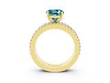 Yellow gold Round Cut Blue Topaz Solitaire Ring with Pavé and Channel Set Band_3