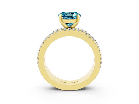 Yellow gold Round Cut Blue Topaz Solitaire Ring with Pavé and Channel Set Band_3