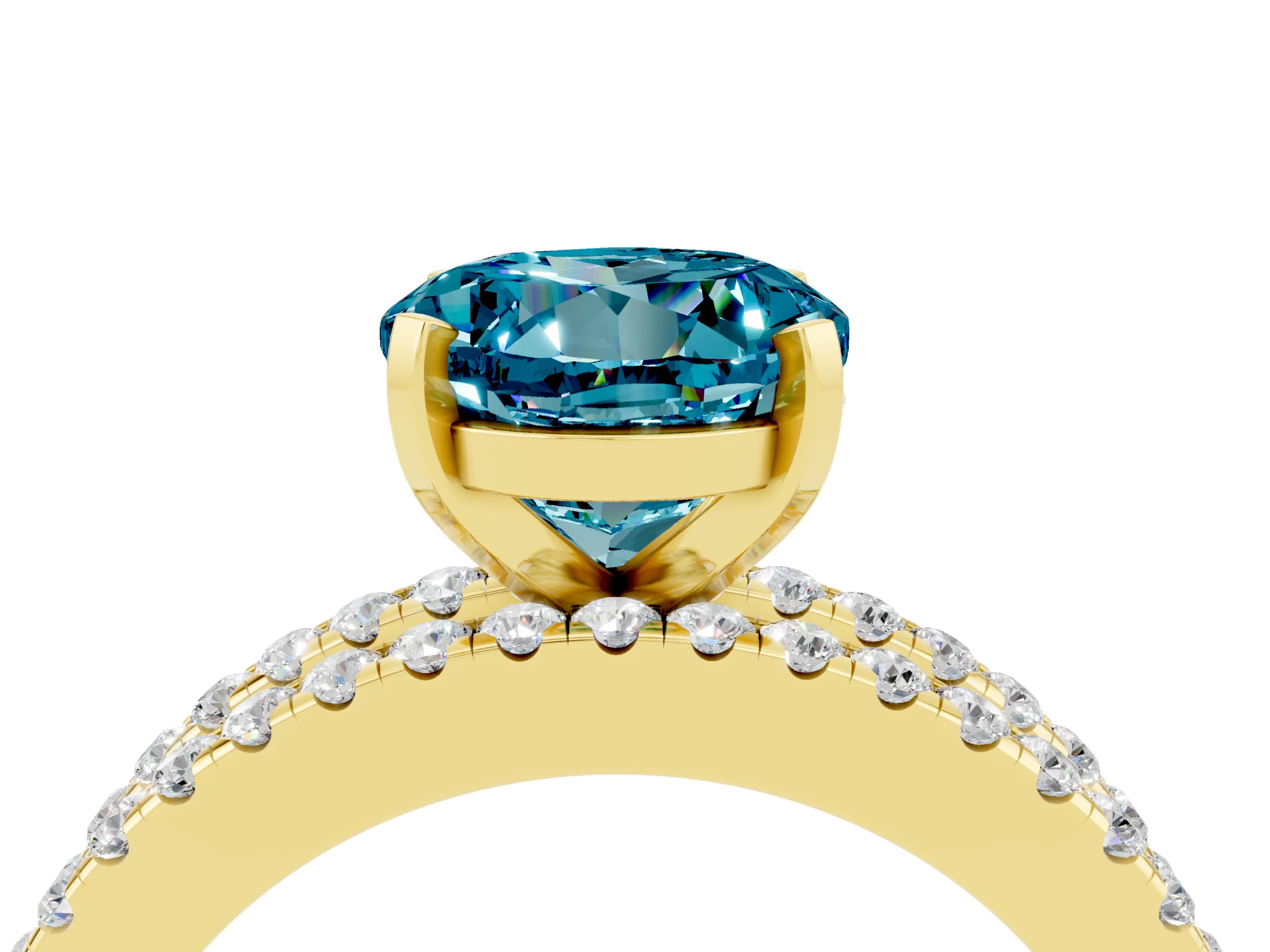 Yellow gold Round Cut Blue Topaz Solitaire Ring with Pavé and Channel Set Band_4