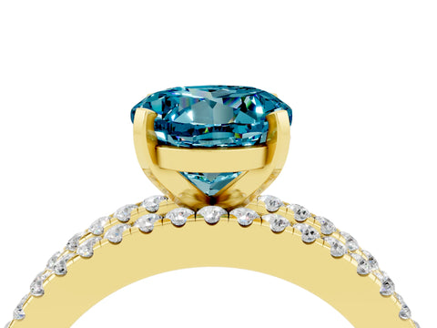 Yellow gold Round Cut Blue Topaz Solitaire Ring with Pavé and Channel Set Band_4