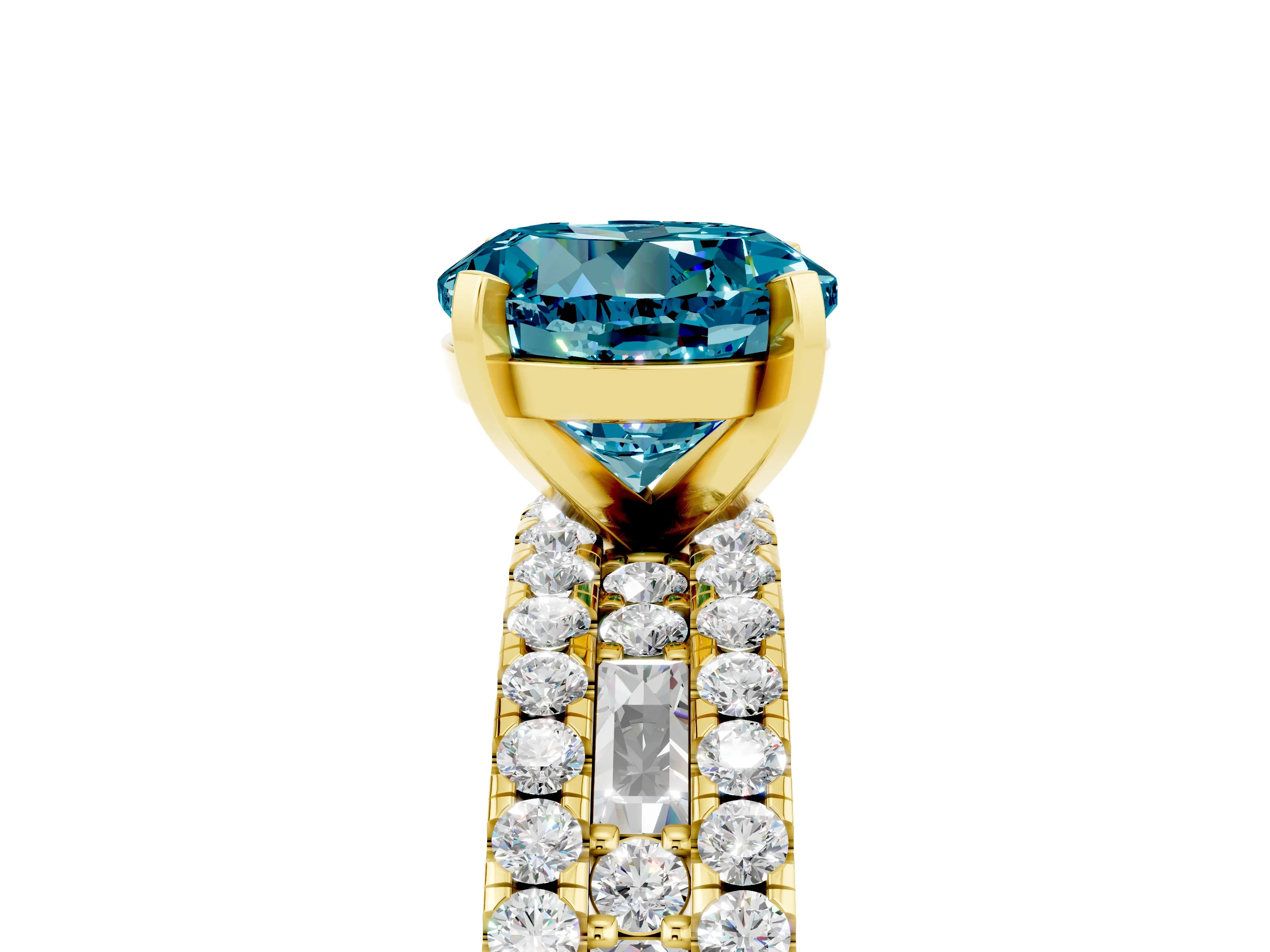 Yellow gold Round Cut Blue Topaz Solitaire Ring with Pavé and Channel Set Band_5