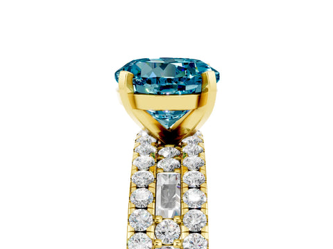 Yellow gold Round Cut Blue Topaz Solitaire Ring with Pavé and Channel Set Band_5