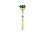 Yellow gold Round Cut Blue Topaz Solitaire Ring with Pave Band and Four Prong Setting_26