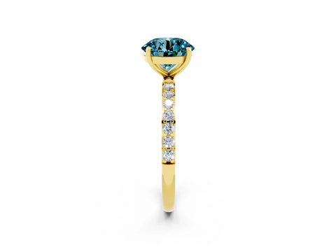 Yellow gold Round Cut Blue Topaz Solitaire Ring with Pave Band and Four Prong Setting_26