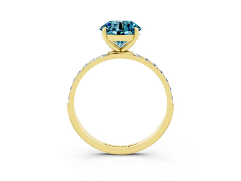 Yellow gold Round Cut Blue Topaz Solitaire Ring with Pave Band and Four Prong Setting_27