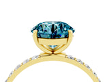 Yellow gold Round Cut Blue Topaz Solitaire Ring with Pave Band and Four Prong Setting_28