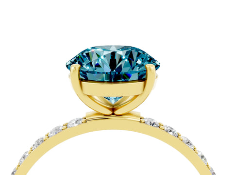 Yellow gold Round Cut Blue Topaz Solitaire Ring with Pave Band and Four Prong Setting_28