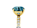 Yellow gold Round Cut Blue Topaz Solitaire Ring with Pave Band and Four Prong Setting_29