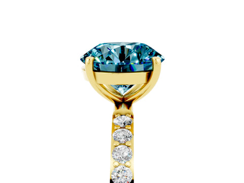 Yellow gold Round Cut Blue Topaz Solitaire Ring with Pave Band and Four Prong Setting_29