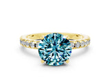 Yellow gold Round Cut Blue Topaz Solitaire Ring with Round  Pavé Band and Four-Prong Setting_36