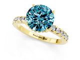 Yellow gold Round Cut Blue Topaz Solitaire Ring with Round  Pavé Band and Four-Prong Setting_37