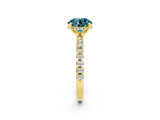 Yellow gold Round Cut Blue Topaz Solitaire Ring with Round  Pavé Band and Four-Prong Setting_38