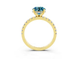 Yellow gold Round Cut Blue Topaz Solitaire Ring with Round  Pavé Band and Four-Prong Setting_39
