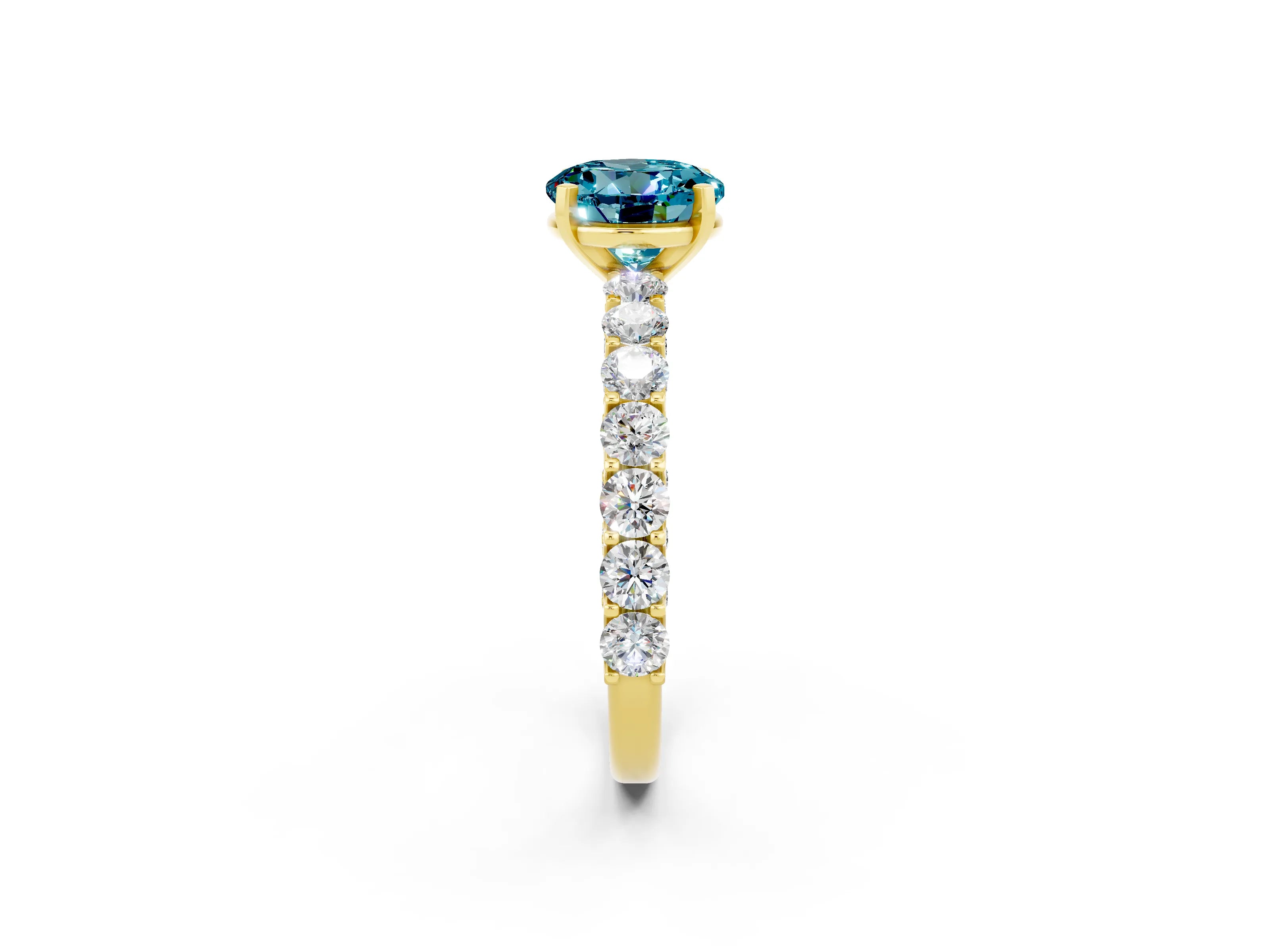 Yellow gold Round Cut Blue Topaz Solitaire Ring with Shared Prong Pavé Band and Four-Prong Setting_2