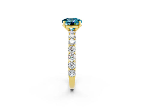 Yellow gold Round Cut Blue Topaz Solitaire Ring with Shared Prong Pavé Band and Four-Prong Setting_2