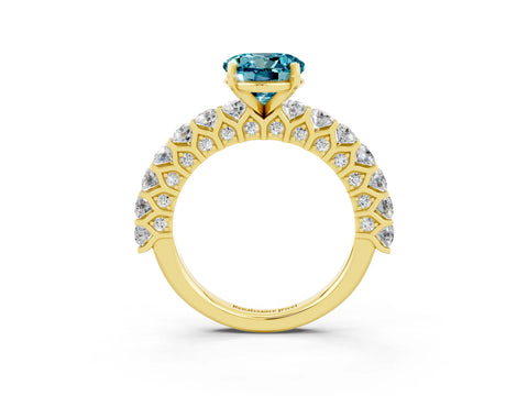 Yellow gold Round Cut Blue Topaz Solitaire Ring with Shared Prong Pavé Band and Four-Prong Setting_3