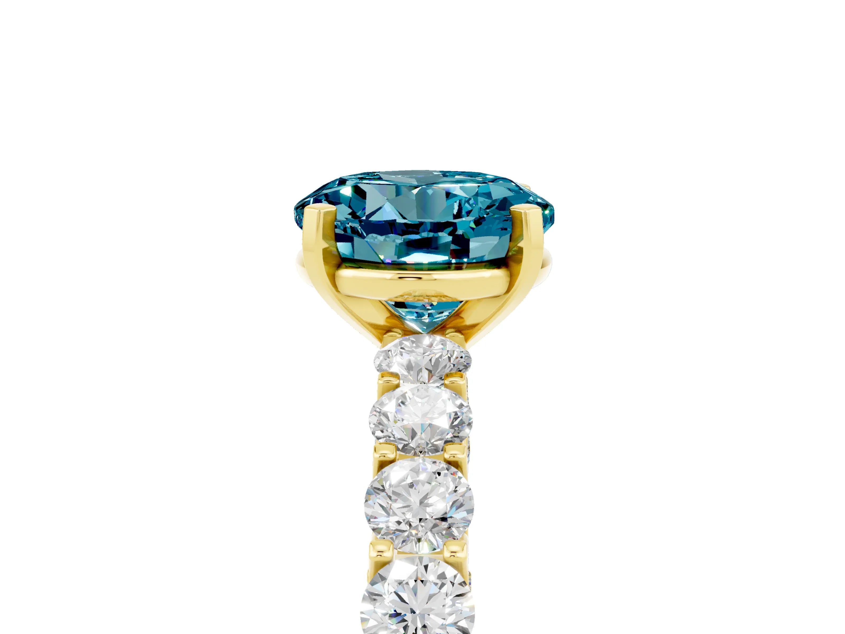 Yellow gold Round Cut Blue Topaz Solitaire Ring with Shared Prong Pavé Band and Four-Prong Setting_5