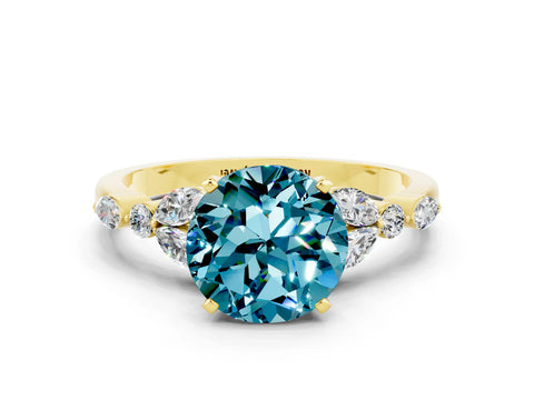 Yellow gold Round Cut Blue Topaz Solitaire Ring with Side Stones and Four-Prong Setting_12